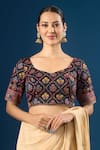 Buy Samyukta Singhania Black Cotton Embroidery V-neck Floral Jaal Pattern Blouse at Aza Fashions Buy_Samyukta Singhania_Black Cotton Embroidery V-neck Floral Jaal Pattern Blouse _at_Aza_Fashions