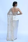 Shop_Rabiya Savlani_Silver Crepe, Tulle Sequins, Embroidery Asymmetric Saree Gown _at_Aza_Fashions