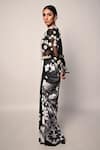 Shop_Rabiya Savlani_Black Satin, Tulle Fabric Flowers, Embroidery Open Neck, Jacket Skirt Set _at_Aza_Fashions