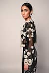 Buy_Rabiya Savlani_Black Satin, Tulle Fabric Flowers, Embroidery Open Neck, Jacket Skirt Set _Online_at_Aza_Fashions