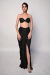 Rabiya Savlani_Black Satin, Tulle Beads, Embroidery Sweetheart , Open Cape Skirt Set _Online_at_Aza_Fashions