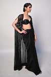 Shop_Rabiya Savlani_Black Satin, Tulle Beads, Embroidery Sweetheart , Open Cape Skirt Set _Online_at_Aza_Fashions