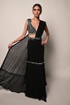 Buy_Rabiya Savlani_Black Georgette Embroidery, Beads V-neck Pre-stitched Saree With Blouse _at_Aza_Fashions