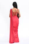 Shop_Rabiya Savlani_Red Satin, Tulle Beads Scoop Pre-draped Saree With Embroidered Sculpted Blouse _at_Aza_Fashions
