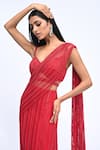 Rabiya Savlani_Red Satin, Tulle Embroidery, Beads Sweetheart One Shoulder Top With Lehenga _Online_at_Aza_Fashions