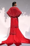 Shop_Rabiya Savlani_Red Satin, Tulle High Waisted Pre-draped Skirt Saree With Embellished Blouse _at_Aza_Fashions