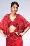 Rabiya Savlani_Red Satin, Tulle High Waisted Pre-draped Skirt Saree With Embellished Blouse _Online_at_Aza_Fashions