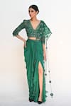 Shop_Rabiya Savlani_Green Satin, Tulle Beads, Sequins, Embroidery Dhoti Skirt Saree With Blouse _at_Aza_Fashions