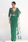 Rabiya Savlani_Green Satin, Tulle Beads, Sequins, Embroidery Dhoti Skirt Saree With Blouse _Online_at_Aza_Fashions