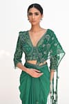 Buy_Rabiya Savlani_Green Satin, Tulle Beads, Sequins, Embroidery Dhoti Skirt Saree With Blouse _Online_at_Aza_Fashions