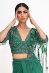 Shop_Rabiya Savlani_Green Satin, Tulle Beads, Sequins, Embroidery Dhoti Skirt Saree With Blouse _Online_at_Aza_Fashions