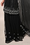 Rabiya Savlani_Black Satin, Tulle Embroidery V-neck Kurta Gharara Set _Online_at_Aza_Fashions