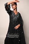 Shop_Rabiya Savlani_Black Satin, Tulle Embroidery V-neck Kurta Gharara Set _Online_at_Aza_Fashions