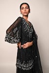 Rabiya Savlani_Black Satin, Tulle Embroidery V-neck Kurta Gharara Set _at_Aza_Fashions