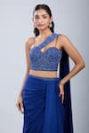 Buy Samyukta Singhania Blue Chinon Embroidery Sweetheart Neck Embellished Blouse With Draped Skirt Buy_Samyukta Singhania_Blue Chinon Embroidery Sweetheart Neck Embellished Blouse With Draped Skirt
