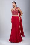 Buy_Samyukta Singhania_Red Chinon Cut Work, Embroidery Cutdana Embellished Blouse With Draped Skirt _Online_at_Aza_Fashions