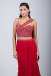Shop_Samyukta Singhania_Red Chinon Cut Work, Embroidery Cutdana Embellished Blouse With Draped Skirt _Online_at_Aza_Fashions