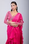 Buy Samyukta Singhania Pink Chinon Embroidery, Cut Embellished Blouse With Ruffled Pre-draped Saree Online at Aza Fashions Buy_Samyukta Singhania_Pink Chinon Embroidery, Cut Embellished Blouse With Ruffled Pre-draped Saree _Online_at_Aza_Fashions
