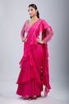 Samyukta Singhania Pink Chinon Embroidery, Cut Embellished Blouse With Ruffled Pre-draped Saree at Aza Fashions Samyukta Singhania_Pink Chinon Embroidery, Cut Embellished Blouse With Ruffled Pre-draped Saree _at_Aza_Fashions