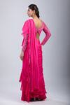Samyukta Singhania Pink Chinon Embroidery, Cut Embellished Blouse With Ruffled Pre-draped Saree Online at Aza Fashions Samyukta Singhania_Pink Chinon Embroidery, Cut Embellished Blouse With Ruffled Pre-draped Saree _Online_at_Aza_Fashions