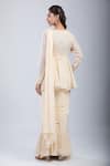 Samyukta Singhania_Beige Chinon, Tissue Beads V-neck, Embellished Jacket And Pre-draped Saree Set _Online_at_Aza_Fashions