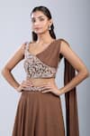 Shop_Samyukta Singhania_Brown Chinon Embroidery Asymmetric Embellished Blouse With Skirt _Online_at_Aza_Fashions