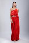 Buy_Samyukta Singhania_Orange Chinon Embroidery One Shoulder Embellished Top With Palazzo _Online_at_Aza_Fashions