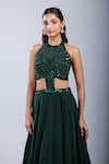 Buy_Samyukta Singhania_Green Chinon Sequins, Embroidery Halter Neck Embellished Cutwork Gown _Online_at_Aza_Fashions