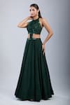 Buy_Samyukta Singhania_Green Chinon Sequins, Embroidery Halter Neck Embellished Cutwork Gown _at_Aza_Fashions