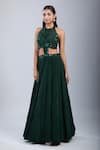 Samyukta Singhania_Green Chinon Sequins, Embroidery Halter Neck Embellished Cutwork Gown _at_Aza_Fashions