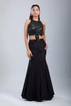 Buy_Samyukta Singhania_Black Chinon Embroidery Halter Neck Embellished Cutwork Gown _at_Aza_Fashions