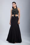 Samyukta Singhania_Black Chinon Embroidery Halter Neck Embellished Cutwork Gown _at_Aza_Fashions