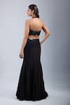 Samyukta Singhania_Black Chinon Embroidery Halter Neck Embellished Cutwork Gown _Online_at_Aza_Fashions