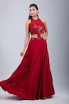 Buy_Samyukta Singhania_Red Chinon Sequins, Beads Halter Neck Embellished Cutwork Gown _at_Aza_Fashions