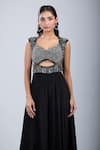 Buy_Samyukta Singhania_Black Chinon Sequins, Embroidery Leaf Neck Embellished Cutwork Jumpsuit _Online_at_Aza_Fashions