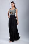 Buy_Samyukta Singhania_Black Chinon Sequins, Embroidery Leaf Neck Embellished Cutwork Jumpsuit 
