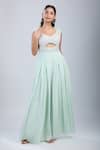 Buy_Samyukta Singhania_Green Chinon Sequins, Embroidery Scoop Neck Embellished Cutwork Jumpsuit _at_Aza_Fashions
