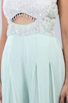 Samyukta Singhania_Green Chinon Sequins, Embroidery Scoop Neck Embellished Cutwork Jumpsuit _Online_at_Aza_Fashions
