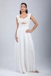 Buy_Samyukta Singhania_White Chinon Sequins, Embroidery Scoop Neck Embellished Cutwork Jumpsuit _at_Aza_Fashions