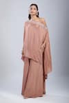 Buy_Samyukta Singhania_Brown Crepe Embroidery, Sequins Asymmetric Embellished Tunic With Sharara _at_Aza_Fashions