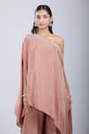 Samyukta Singhania_Brown Crepe Embroidery, Sequins Asymmetric Embellished Tunic With Sharara _at_Aza_Fashions