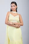 Samyukta Singhania_Yellow Chinon Sequins, Embroidery V-neck Embellished Blouse And Skirt Set _Online_at_Aza_Fashions