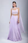 Buy_Samyukta Singhania_Purple Chinon Sequins Asymmetric Floral Embellished Blouse And Skirt Set _at_Aza_Fashions