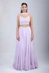 Samyukta Singhania_Purple Chinon Sequins Asymmetric Floral Embellished Blouse And Skirt Set _Online_at_Aza_Fashions