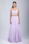Shop_Samyukta Singhania_Purple Chinon Sequins Asymmetric Floral Embellished Blouse And Skirt Set _Online_at_Aza_Fashions