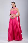 Buy_Samyukta Singhania_Pink Chinon Sequins, Embroidery Round Neck Floral Embellished Blouse Palazzo Set 