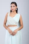 Samyukta Singhania_Green Chinon Sequins, Embroidery, Tassels Embellished Blouse With Draped Skirt _at_Aza_Fashions