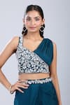 Buy_Samyukta Singhania_Green Chinon Embroidery Asymmetric Embellished Blouse With Draped Skirt _Online_at_Aza_Fashions