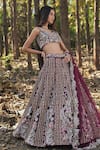 Buy_Panihari_Magenta Silk, Net Cut Work, Sequins, Embroidery V-neck Raw Bridal Lehenga Set _at_Aza_Fashions