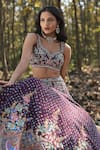 Panihari_Magenta Silk, Net Cut Work, Sequins, Embroidery V-neck Raw Bridal Lehenga Set _Online_at_Aza_Fashions